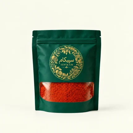 پودر گوجه فرنگی سپیکام در بسته بندی متالایزر رنگ سبز کله غازی