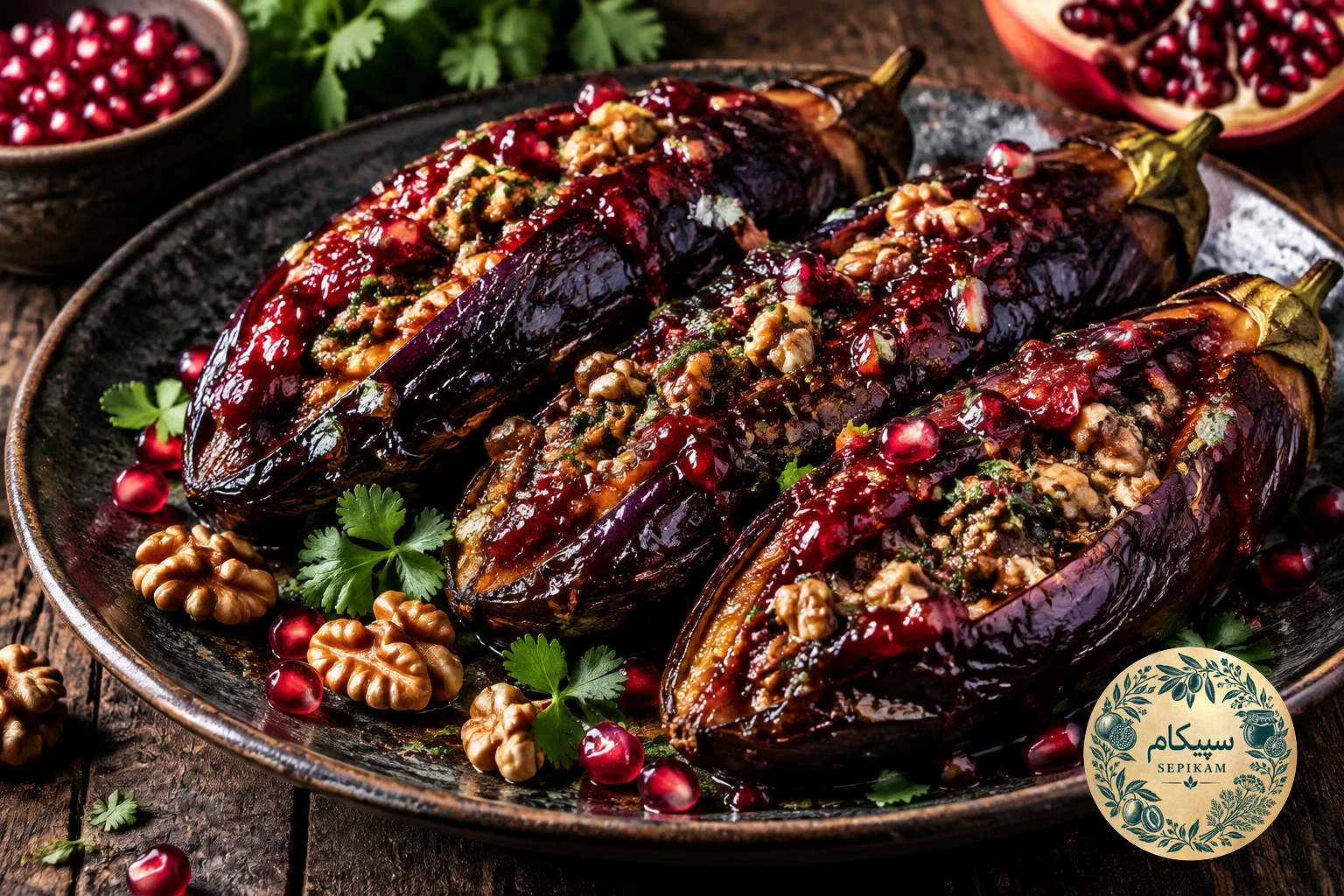 بادمجان شکم پر با رب انار سپیکام 