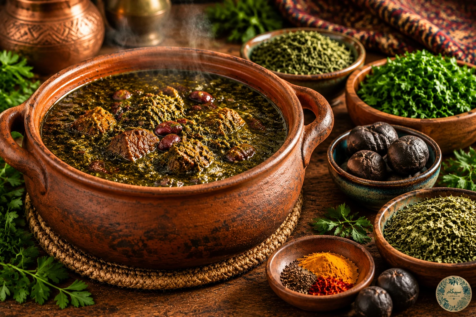 راز جا افتادن و عطر قورمه‌سبزی با سبزی خشک سپیکام