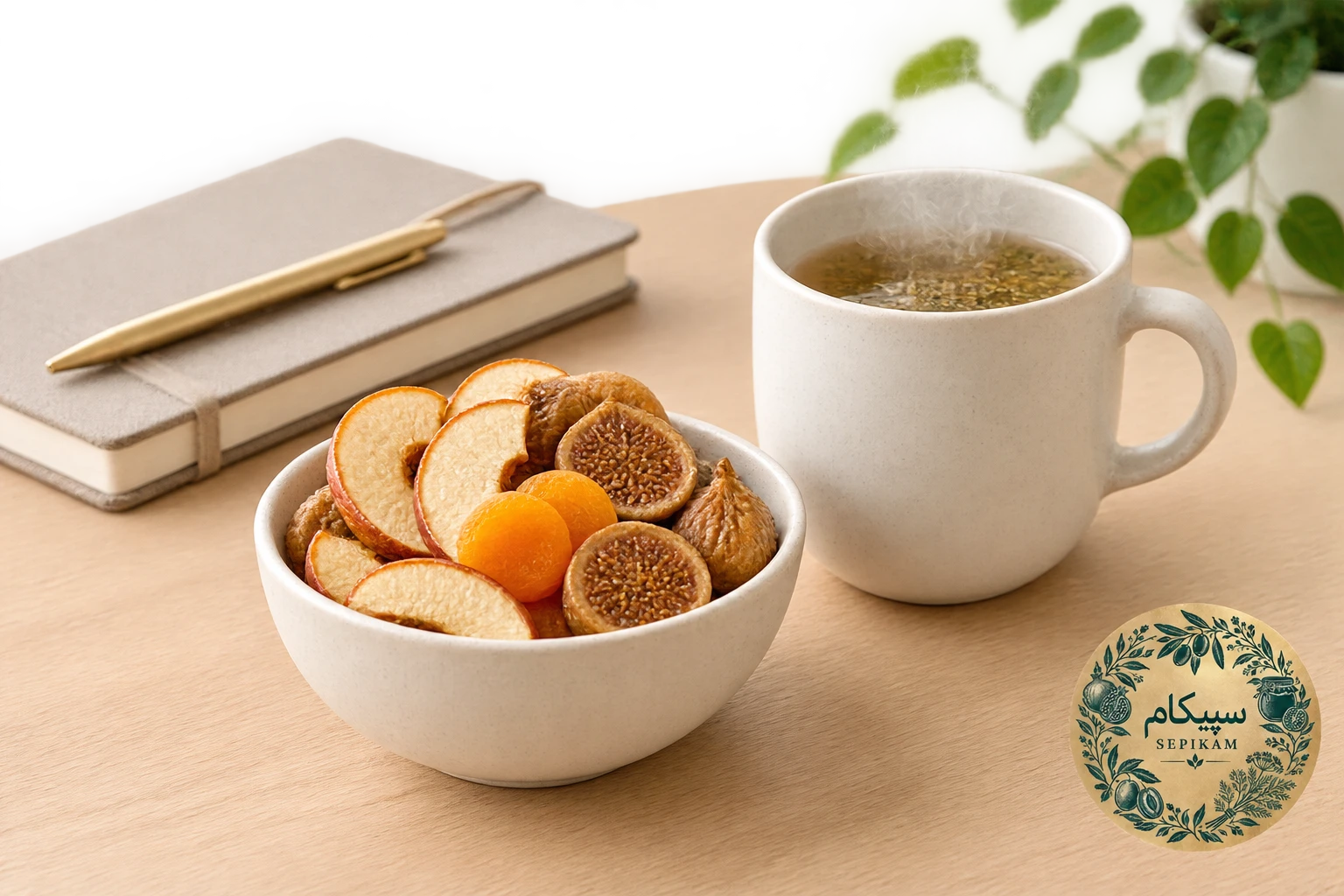 میانوعده میوه خشک سالم سپیکام روی میز کار برای تغذیه پرمشغله و بهبود هضم